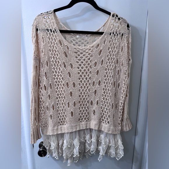 Entro Boho Cream Crochet Knitted Sweater with Layered Lace Trim - Picture 10 of 10